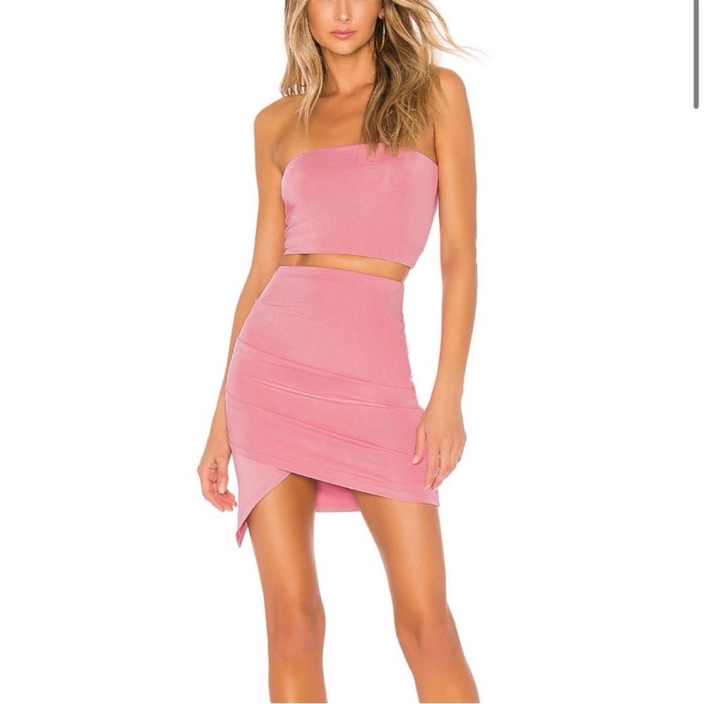 Superdown Revolve Lafonda Pink Strapless Tube Top and Tulip Skirt 2 Piece Set